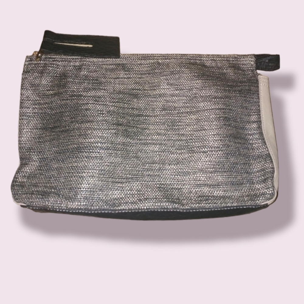 NEW French Connection | Tweed Faux Leather Vegan Zip Clutch Bag